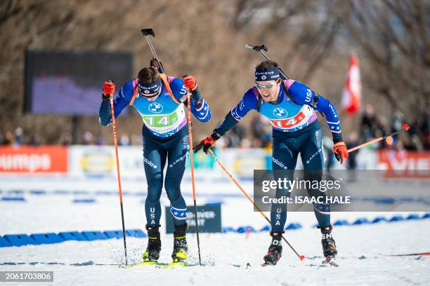 The United States' Vincent Bonacci tags his teammate Sean Doherty during the men's 4x7.5-km relay of the IBU Biathlon World Cup at Soldier Hollow...