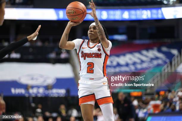 Syracuse Orange guard Dyaisha Fair shoots the ball during the college basketball game at the ACC Tournament on March 8, 2024 at Greensboro Coliseum...