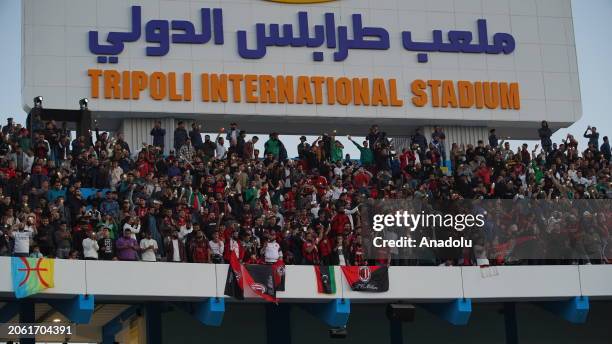 View of the tribune during the reopening ceremony of Libya's Tripoli International Stadium on March 8, 2024. On the occasion of the reopening, AC...