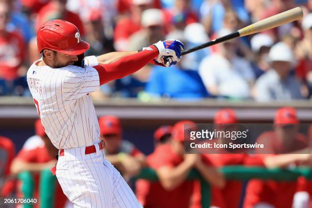 Philadelphia Phillies infielder Trea Turner at bat during the spring training game between the Houston Astros and the Philadelphia Phillies on March...