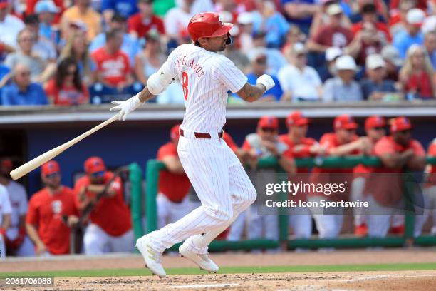 Philadelphia Phillies outfielder Nick Castellanos at bat during the spring training game between the Houston Astros and the Philadelphia Phillies on...