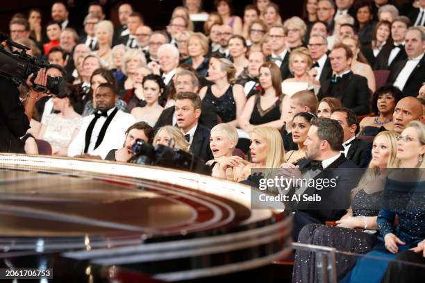 The stunned audience after Best Picture "La La Land" was discovered to be read by mistake, from backstage at the 89th Academy Awards on Sunday,...