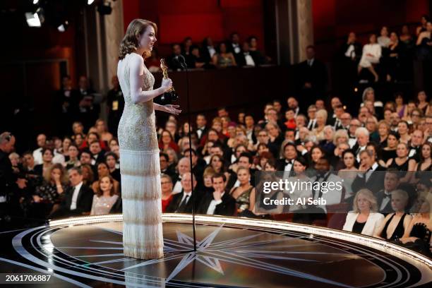 Emma Stone onstage after winning Best Actress for her role in "La La Land", from backstage at the 89th Academy Awards on Sunday, February 26, 2017 at...