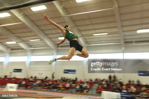 Steven Schmidt of the Oklahoma Baptist University Bison competes in the men's heptathlon long jump during the 2024 NCAA Division II Indoor Track and...