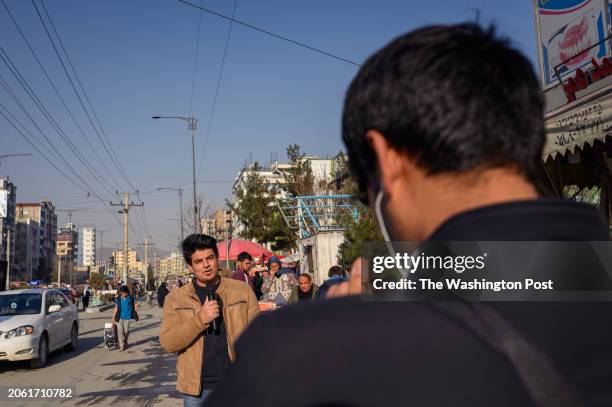 Online video producer Sher Khab Azrati asks people on the street about the afghan economy and the winter, for a video to be posted on "Kabul Lovers",...