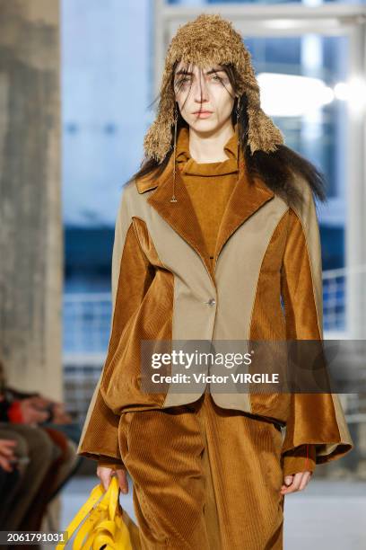 Model walks the runway during the Kiko Kostadinov Ready to Wear Fall/Winter 2024-2025 fashion show as part of the Paris Fashion Week on March 5, 2024...