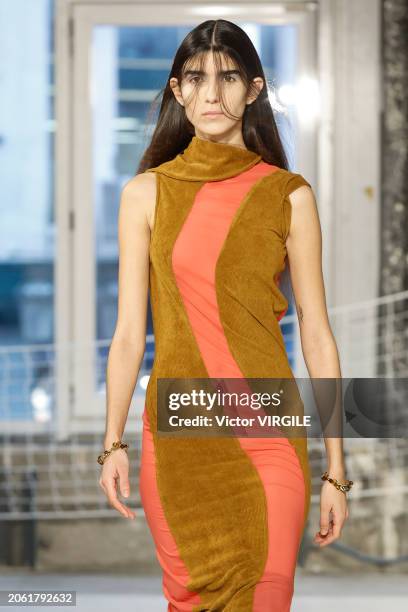 Model walks the runway during the Kiko Kostadinov Ready to Wear Fall/Winter 2024-2025 fashion show as part of the Paris Fashion Week on March 5, 2024...