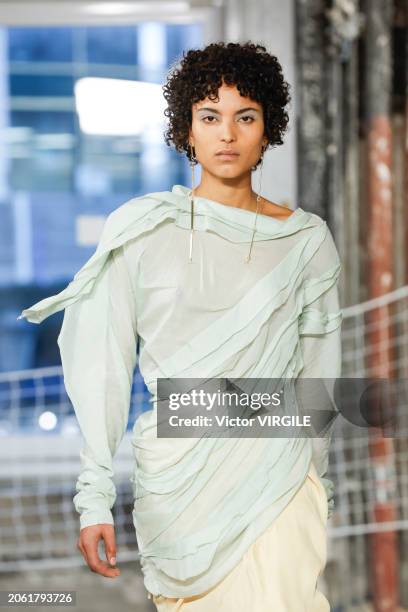 Model walks the runway during the Kiko Kostadinov Ready to Wear Fall/Winter 2024-2025 fashion show as part of the Paris Fashion Week on March 5, 2024...