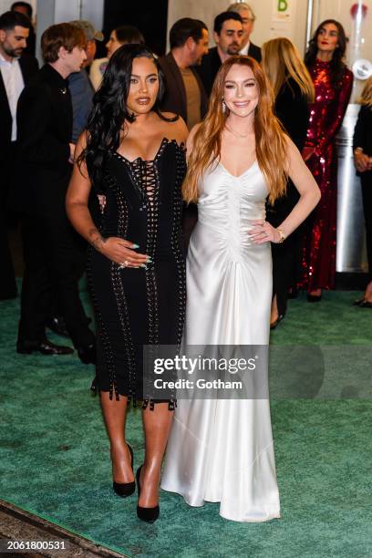 Ayesha Curry and Lindsay Lohan attend the 'Irish Wish' screening at the Paris Theater on March 05, 2024 in New York City.