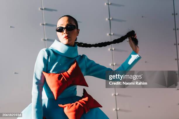 Charlene Davis wears a Raquel Rodriguez dress at Melbourne Fashion Festival 2024 on March 06, 2024 in Melbourne, Australia.