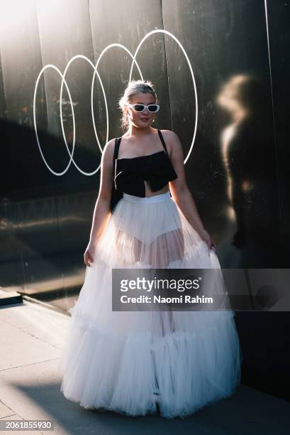 Guest wears Tulle Addict at Melbourne Fashion Festival 2024 on March 06, 2024 in Melbourne, Australia.