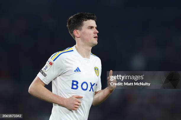 Sam Byram of Leeds United looks on during the Sky Bet Championship match between Leeds United and Stoke City at Elland Road on March 05, 2024 in...