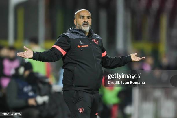 Fabio Liverani manager of US Salernitana during the Serie A TIM match between US Salernitana and AC Monza at Stadio Arechi on February 24, 2024 in...