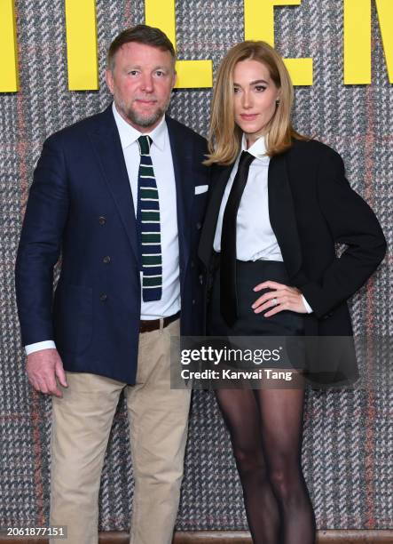 Guy Ritchie and Jacqui Ainsley attend the UK Series Global Premiere of "The Gentlemen" at the Theatre Royal Drury Lane on March 05, 2024 in London,...