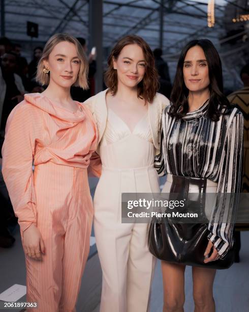 Saoirse Ronan, Emma Stone and Jennifer Connelly attends the Louis Vuitton Womenswear Fall/Winter 2024-2025 show as part of Paris Fashion Week on...