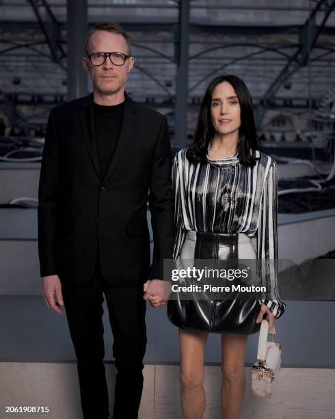 Paul Bettany and Jennifer Connelly attend the Louis Vuitton Womenswear Fall/Winter 2024-2025 show as part of Paris Fashion Week on March 05, 2024 in...