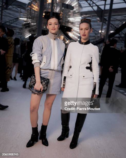Eva Danino and Lou Lampros attend the Louis Vuitton Womenswear Fall/Winter 2024-2025 show as part of Paris Fashion Week on March 05, 2024 in Paris,...