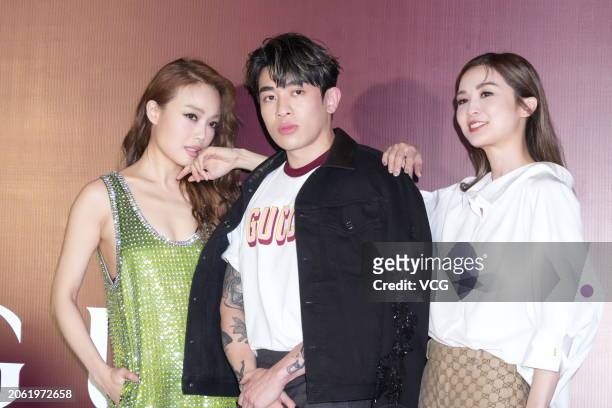 Singer Joey Yung, rapper/singer Tyson Yoshi and actress/singer Charlene Choi Tsoek-jin attend Gucci Ancora Spring/Summer 2024 show on March 5, 2024...
