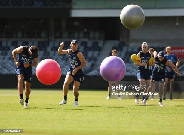 Aagvduring a Geelong Cats AFL training session at GMHBA Stadium on March 06, 2024 in Geelong, Australia.