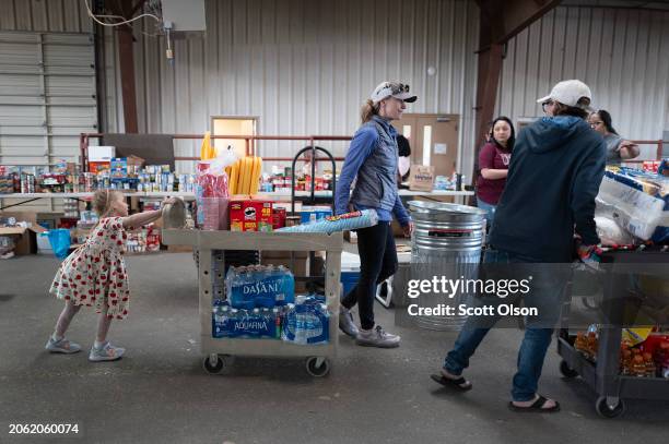 Victims of the Smokehouse Creek fire get relief supplies at a donation center on March 05, 2024 in Canadian, Texas. The fire has burned more than a...