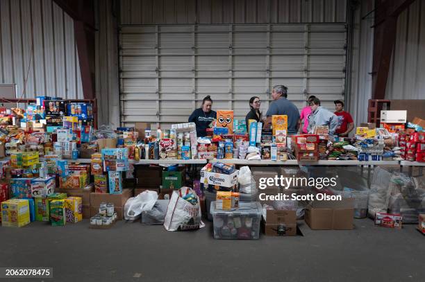 Volunteers distribute household items to victims of the Smokehouse Creek fire on March 05, 2024 in Canadian, Texas. The fire has burned more than a...