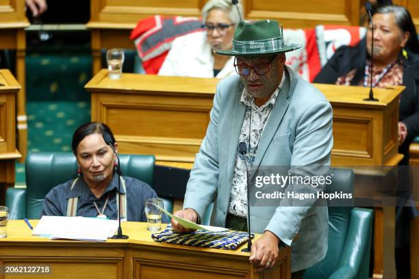 Maori Party co-leader Rawiri Waititi speaks during question time at Parliament on March 06, 2024 in Wellington, New Zealand.