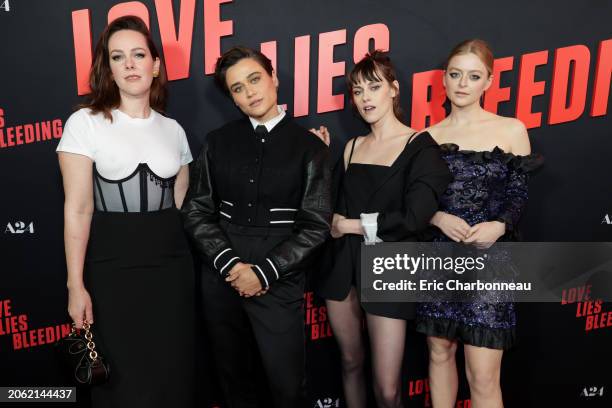 Jena Malone, Katy O’Brian, Kristen Stewart and Anna Baryshnikov seen at the Los Angeles Premiere of A24's "Love Lies Bleeding" at Fine Arts Theatre...