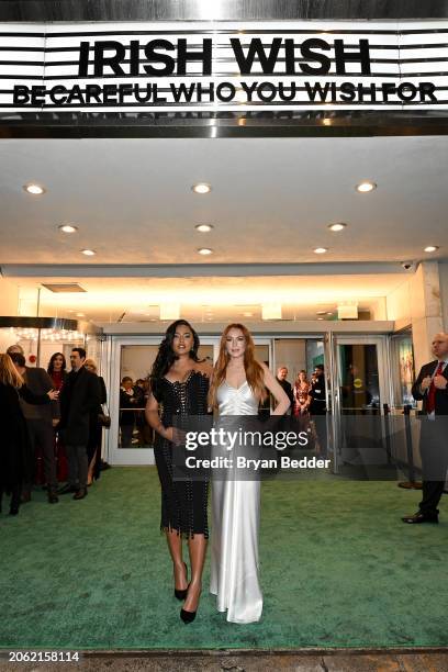 Ayesha Curry and Lindsay Lohan attend the Irish Wish New York Premiere at Paris Theater on March 05, 2024 in New York City.