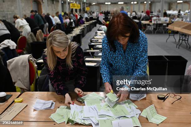 Votes are counted following the Referendum at the RDS Dublin Count centre on March 9, 2024 in Dublin, Ireland. Counting is under way after two...