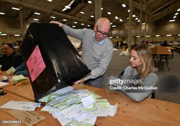 Votes are counted following the Referendum at the RDS Dublin Count centre on March 9, 2024 in Dublin, Ireland. Counting is under way after two...