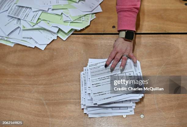 Votes are counted following the Referendum at the RDS Dublin Count centre on March 9, 2024 in Dublin, Ireland. Counting is under way after two...