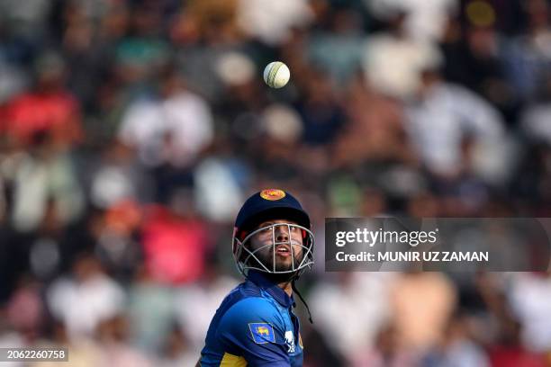 Sri Lanka's Kusal Mendis watches the ball after playing a shot during the third and last Twenty20 international cricket match between Bangladesh and...