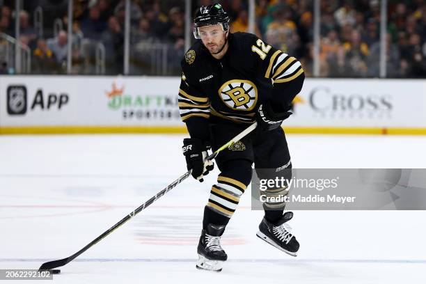 Kevin Shattenkirk of the Boston Bruins skates against the Edmonton Oilers during the third period at TD Garden on March 05, 2024 in Boston,...