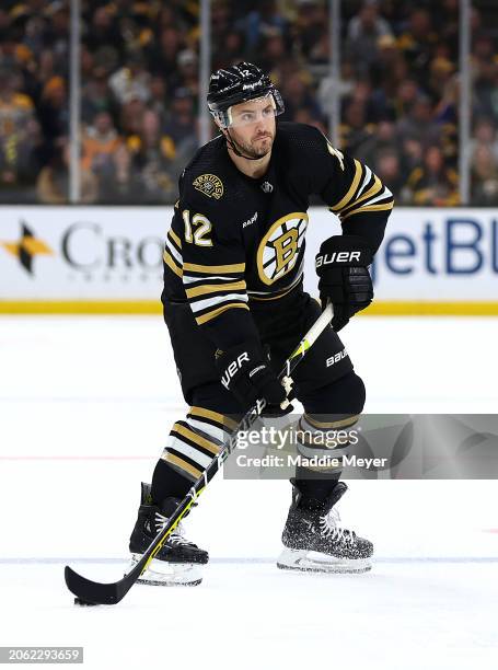 Kevin Shattenkirk of the Boston Bruins skates against the Edmonton Oilers during the third period at TD Garden on March 05, 2024 in Boston,...