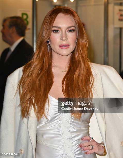 Lindsay Lohan arrives at Netflix's "Irish Wish" screening at the Paris Theater on March 05, 2024 in New York City.