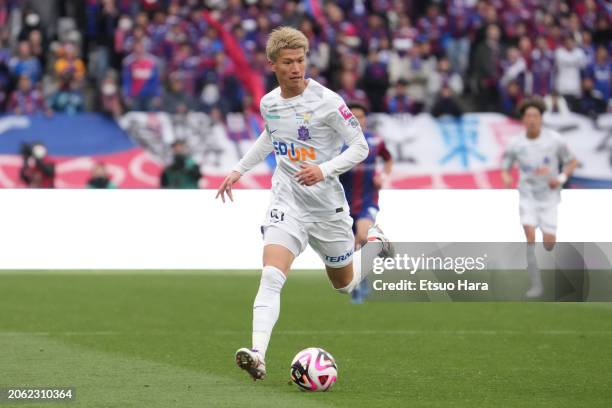 Mutsuki Kato of Sanfrecce Hiroshima in action during the J.LEAGUE MEIJI YASUDA J1 2nd Sec. Match between FC Tokyo and Sanfrecce Hiroshima at...