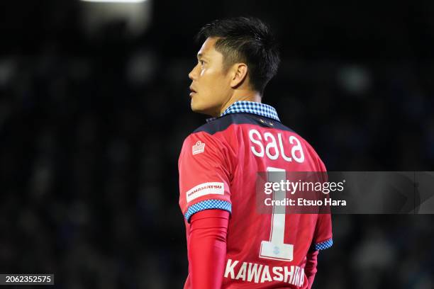 Eiji Kawashima of Jubilo Iwata reacts during the J.LEAGUE MEIJI YASUDA J1 2nd Sec. Math between Kawasaki Frontale and Júbilo Iwata at Uvance Todoroki...