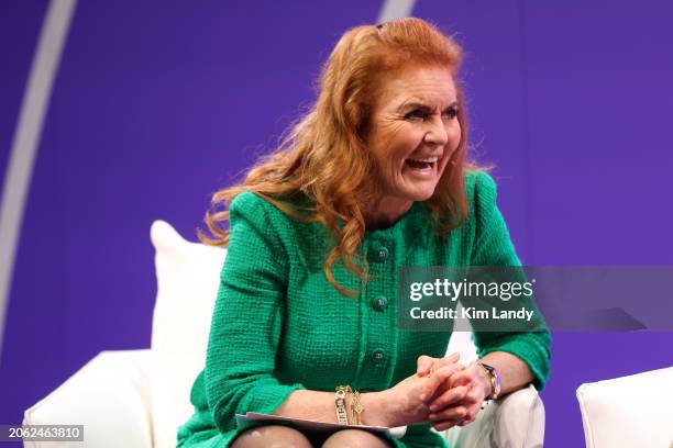 Sarah Ferguson, Duchess of York reacts onstage during the Global Citizen NOW: Melbourne & Global Citizen Nights at Melbourne Park on March 6, 2024 in...