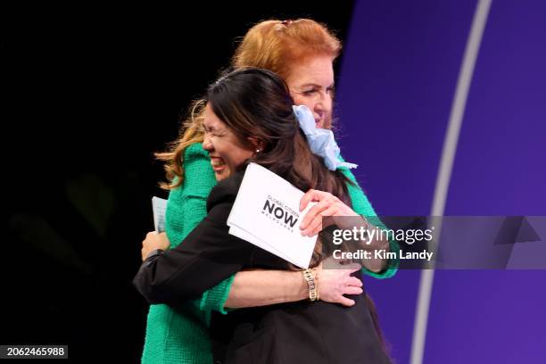Sarah Ferguson, Duchess of York embraces Hazirah Sufian, Global Citizen Youth Leader Awardee onstage during the Global Citizen NOW: Melbourne &...