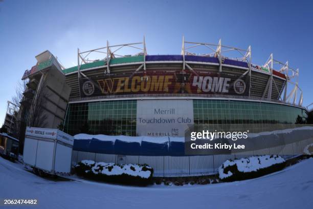 General overall view of the FedEx Field exterior on Sunday, January 21, 2024 in Landover, Md.
