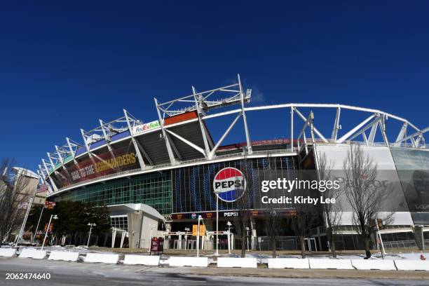 General overall view of the FedEx Field exterior on Sunday, January 21, 2024 in Landover, Md.