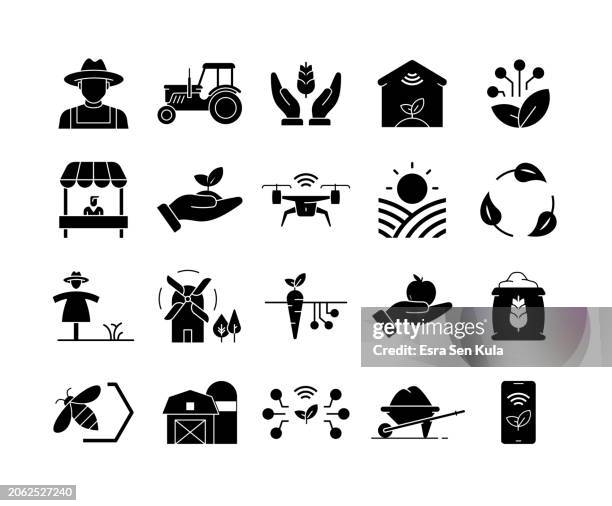bildbanksillustrationer, clip art samt tecknat material och ikoner med smart farming and agriculture solid icon set - miljöfrågor