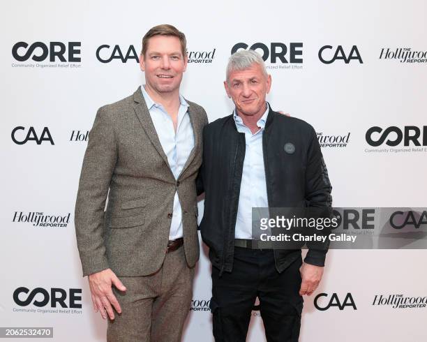 Representative Eric Swalwell and Sean Penn, Co-Founder, CORE, attend CORE's Pre-Oscars Benefit: An Evening Supporting Communities In Crisis at Ross...