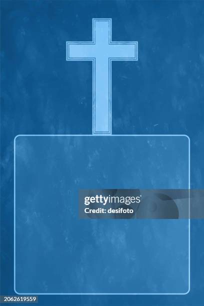 pale blue colored grunge textured effect rough rustic texture over vertical vector cracked background with a smudged texture with a bordered label template and cross painted in old classic style - cross background stock illustrations