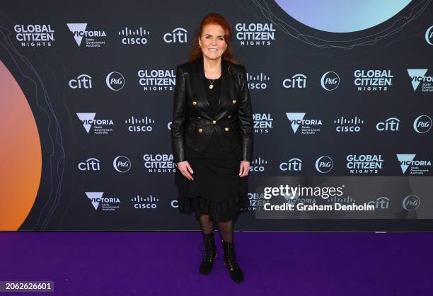 Sarah Ferguson, Duchess of York arrives at the Global Citizen NOW: Melbourne & Global Citizen Nights at the Palais Theatre on March 6, 2024 in...