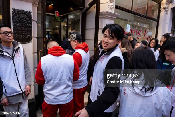 Lion Dance to celebrate the Chinese New Year of the Dragon enters restaurants in Chinatown to bless them for the year ahead on 10th February 2024 in...