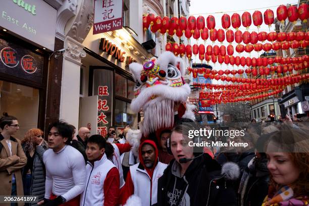 Lion Dance to celebrate the Chinese New Year of the Dragon which enters restaurants in Chinatown to bless them for the year ahead on 10th February...