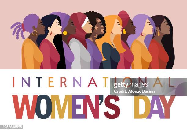 international women's day. multiracial group of women. - chinese friends stock illustrations