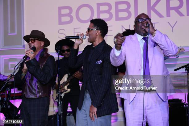Howard Hewet, Eric Benét and Bobby Brown perform at Bobbi Kristina Serenity House 4th Annual Gala on March 04, 2024 in Los Angeles, California.