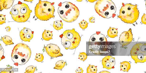 Graphics Pattern Chick Watercolor Hand Drawn Easter Chicks Seamless Pattern High-Res Vector ...